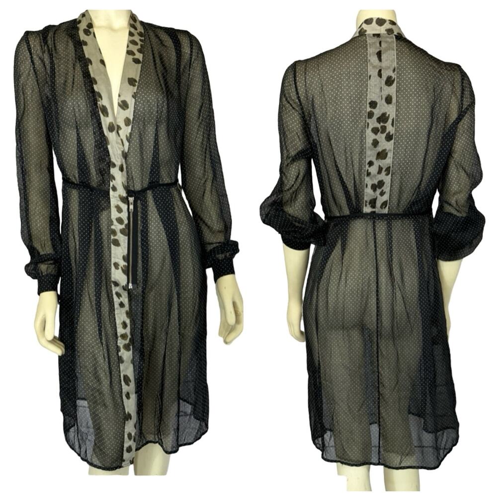 Schumacher polka dot long sleeved sheer sexy zippered dress size XS